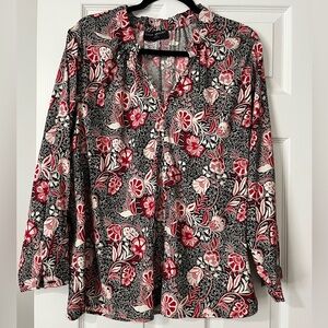 Lane Bryant Red and Black Floral Blouse
